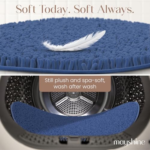 Image of MAYSHINE Round Area Rug Set for Bathroom | Soft Plush Chenille Bath Mat, Water Absorbent Non-Slip Bathroom Rug | Washable Shag Carpet for Shower, Bedroom, or Home Decor | 36 inchx36 inch (Round) | Dark Blue