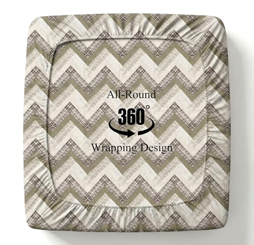 Image of BSB HOME 240 TC Cotton Fitted Double Bedsheet with 2 Pillow Covers, Elastic Bed Sheet, Soft Breathable Skin-Friendly Fabric, All Season Comfort - 72 x 72 + 8 Inches (Taupe & Stone Chevron)