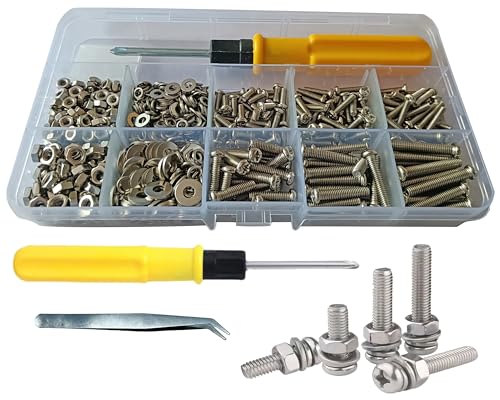 680pcs Screw, Nut and Bolt Classification Kit with Double-Headed Screwdriver and Stainless Steel Tweezers M3 M4 Nut and Bolt Classification, Suitable for DIY Projects