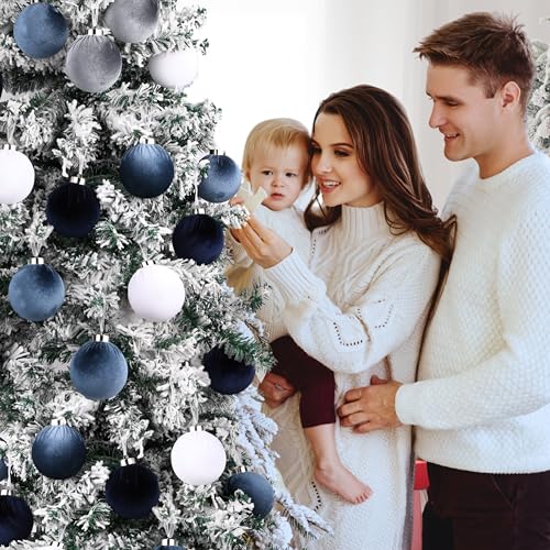 Christmas Tree Ornaments Velvet Balls - Pack of 15pcs Shatterproof Xmas Bulbs Decorations Set Multicolor - 80mm 3.15 inch - Image 8