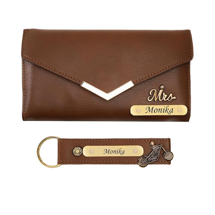 Image of WALLETKART Personalized Leather Women's Clutch with Name & Charm | Customized Clutch for Girlfriend Friend Wife Mother & Sister