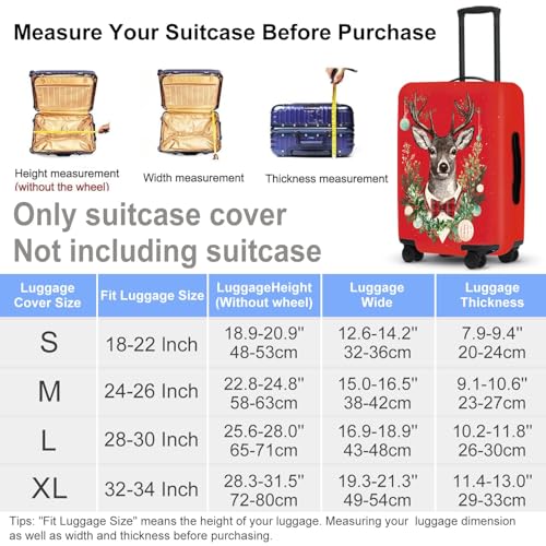 Image of Reindeer Luggage Cover - Red Background with Wreath and Ornaments, Elegant Holiday Suitcase Protector for 28 30 Inch Travel