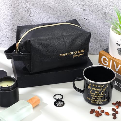 3 Pcs Thank You Gift for Men Employee Appreciation Gift Leather Toiletry Bag 12 oz Inspirational Mug Motivational Keychain May You Be Proud Sign for Team Coach Male Staff Teacher Coworker(Black)4
