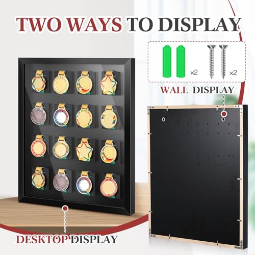 Image of 16 Medals 3D Large Medal Shadow Box Display Case with Glass Cover, Medal Holder Display Frame 98% UV Protection 23.6 x 19.7 Inch for Runners Marathon Triathlon Soccer Gymnastics All Sports