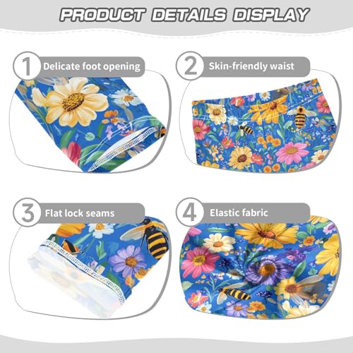 Wusikd Bees Flowers Girls' Leggings Toddler Doodles Blue Kids Yoga Pants Dance Active Tights 4T3