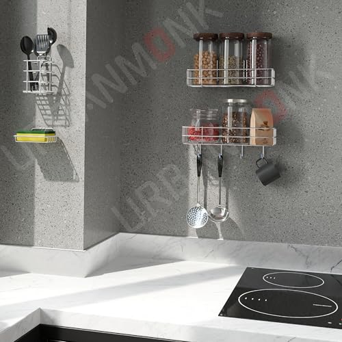 Image of URBANMONK 4 Pcs Bathroom Organiser Without Drill |Bathroom Accessories Set | Bathroom Stand for wall Toothbrush, Soap and Shampoo Holder