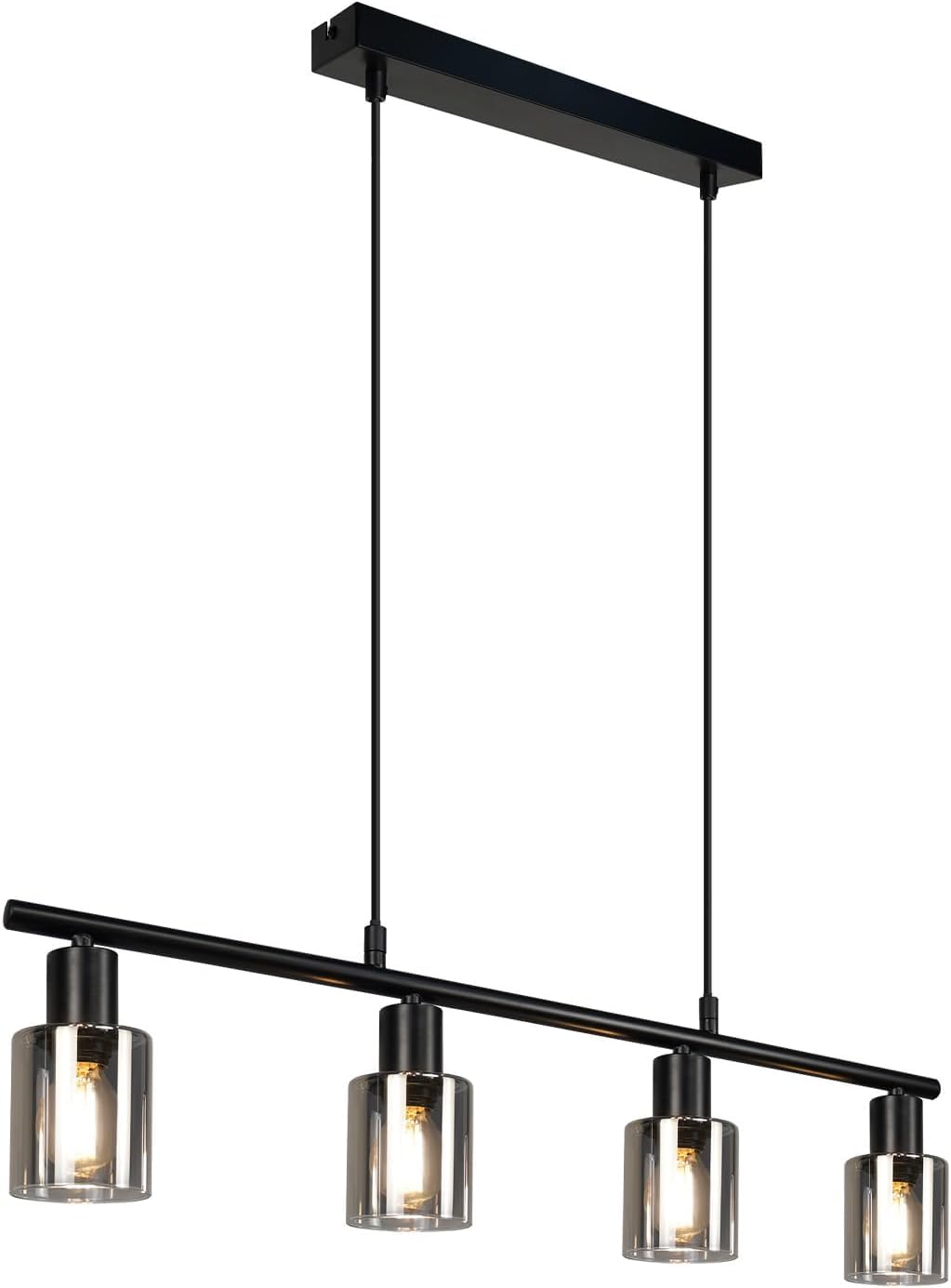 Hängelampe 4 flammig Pendelleuchte esstisch - Vintage Esstischlampe hängend Schwarz industrial Hängeleuchte Glas E14 retro Esszimmerlampe Pendellampe für Esszimmer Küche (Ohne Leuchtmittel)