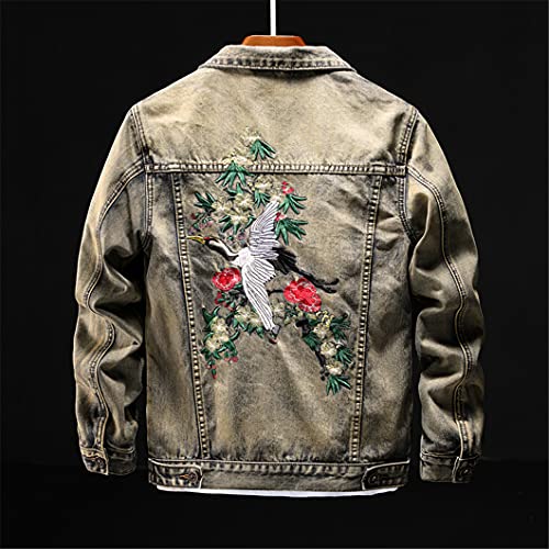 Crane Embroidered Denim Jacket Men's Autumn Retro Slim Jacket Denim Clothes2