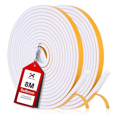 XEEINC 8M Guarnizione Porta Finestra, 9mm(L) X 6mm(P) Guarnizione Adesiva in Schiuma per Porta Blindata, Resistente alle intemperie, Isolamento Acustico, Anti-Collisione - Bianco
