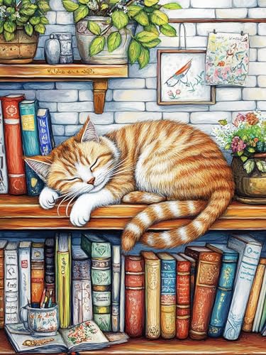 Bimkole 5D ダイヤモンドアート 猫 ダイヤモンドアート キット 絵画 本 クロスステッチ フルドリル クリスタル ラインストーン 刺繍 DIY アート クラフト ホーム ウォールデコ 30x40 cm