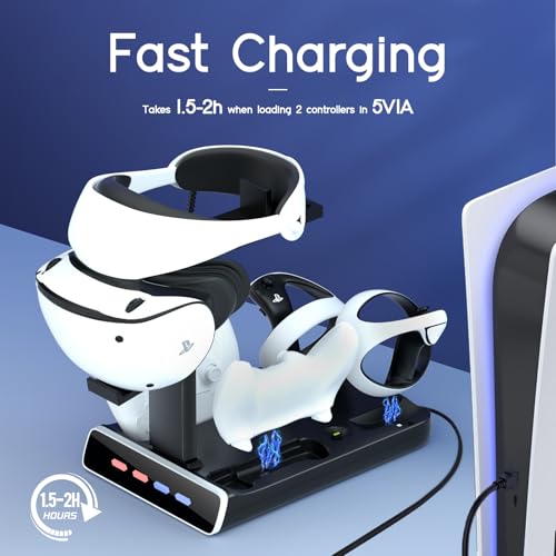 Image of 3-in-1 Controller Charging Dock for PSVR2 and PS5, VR Stand Display with LED Light, PS5 VR2 Storage Base Gaming Accessories, 4 Magnetic Clasp & Type-C Cable
