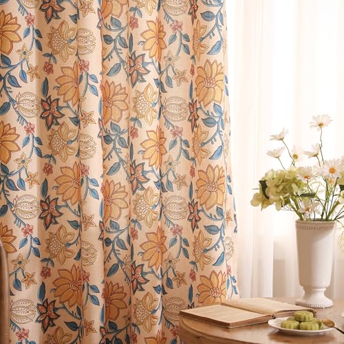 Image of ISAENNE Designer Vintage Linen Printed Curtain,2 Panels,87 inchx65 inch-Estevan B