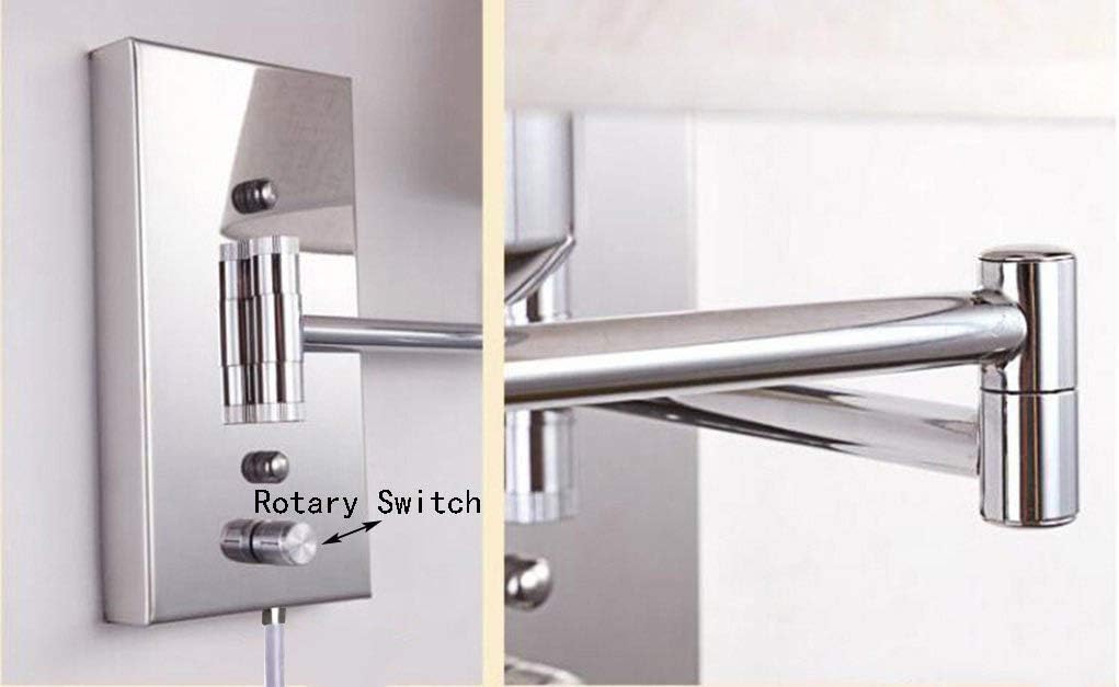 USB Charging Port Plug-in Wall Lamp with On/Off Switch Reading Swing Arm Bedside Living Room Metal + Cloth Wall Sconce (Color : Chrome Color, Size : 32cm×25cm)