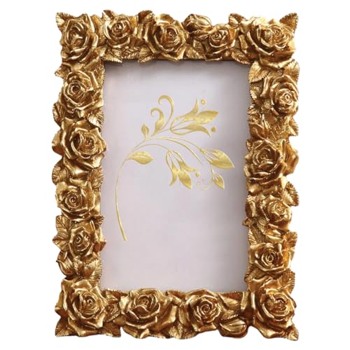Image of Art Street Elegant Golden Rose Design Resin Vintage Table Photo Frame, Photo, Decorative Frames Perfect for Home Decor, Unique Gift Idea, Durable, Birthday, Wedding, Return Gift (4x6 Inch, Royal Gold)