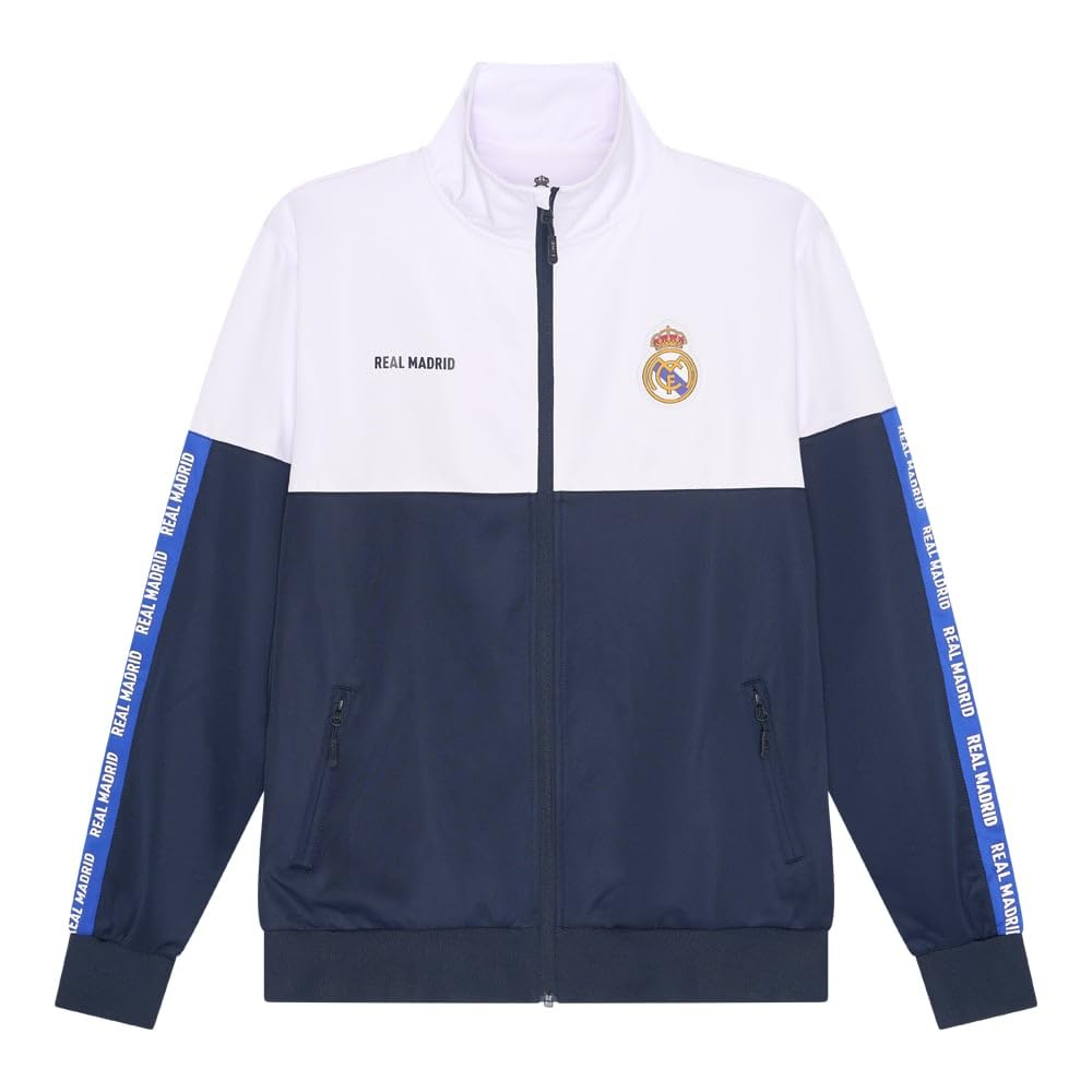 Real Madrid Chándal Dos Piezas Chaqueta Blanca y Azul y pantalón Azul para Adulto Producto Oficial
