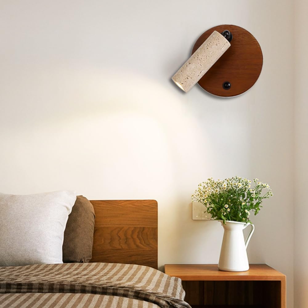 G9 Light Source Single Head Wall, Modern Industrial Style Yellow Travertine Lamp, Minimalist Flush Mount Wood Sconce, Restaurant Entryway Mounted Lighting Fixtures