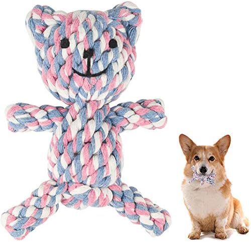 MEKEET Puppy Boredom Rope Toy, Cotton Natural Teeth Cleaning Chew Rope Dogs Ball Knot Training toy Small Dogs Toy (Bear)