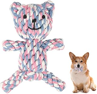 MEKEET Puppy Boredom Rope Toy, Cotton Natural Teeth Cleaning Chew Rope Dogs Ball Knot Training toy Small Dogs Toy (Bear)