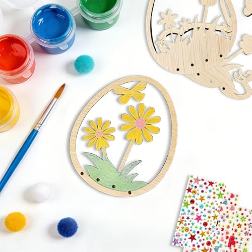 Osterdeko Frühling Windspiel Bastelset, Holz bastelset Ostern, Ostern Basteln Holz, Ostereier Blumen Schmetterlinge, Klangspiel Bastelhandwerk zum Bemalen Dekorieren (Set A)