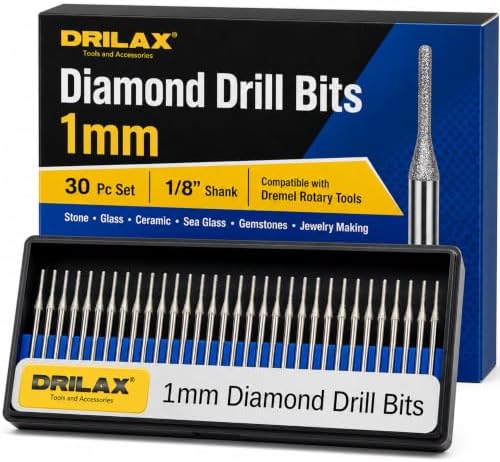 Drilax 1mm Diamond Drill Bits 30 Pcs Compatible with Diamond Dremel Bits