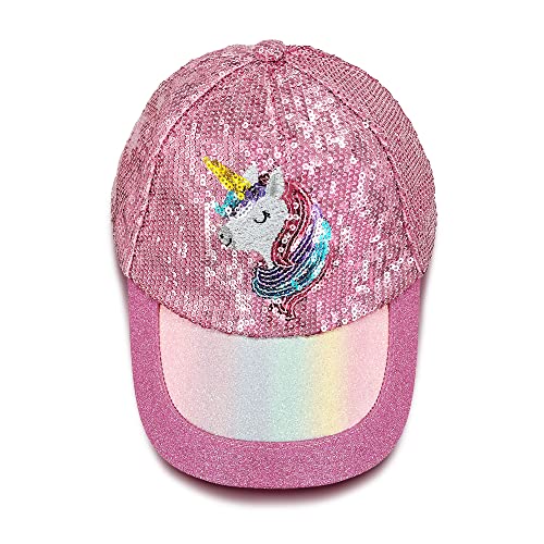 Image of Girls Baseball Hat Kids Cotton Hat Trucker Sun Hat Adjustable Toddler Baseball Cap Beach Hat for Toddler Girls 1-10 Years, Sequins Uni, 6-8 Years