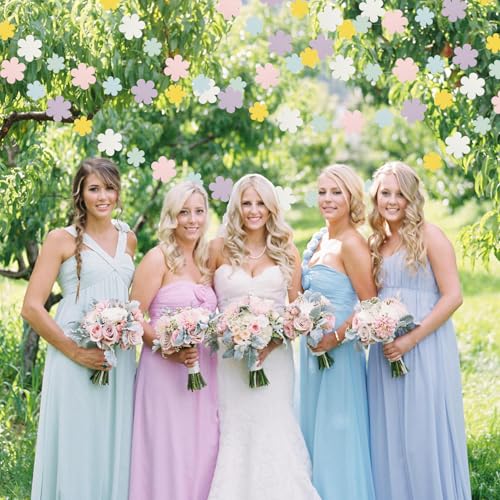 Image of Pastel-Rainbow Colorful Party-Decorations Streamers-Garland - 52ft Flower Hanging Paper Banner, Birthday Baby Bridal Shower Classroom Carnival Decor Hugfond