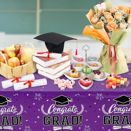 Image of Staraise 2025 Graduation Party Table Decorations 3PCS Purple Graduation Tablecloths,Waterproof Plastic Rectangular Disposable Table Cover for Congrats Grad Cloths Party Supplies,51.2x86.6inch