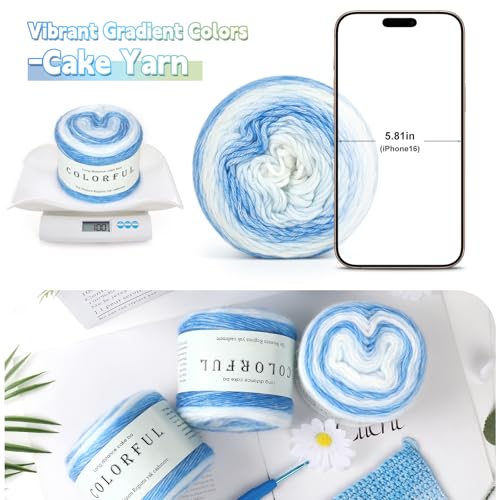 Image of Katech Yarn for Crocheting-Gradient Cake Yarn-4x100g 60% Cotton 30% Acrylic 10% Wool -Perfect for Scarves, Shawls, Blankets, and Garments That Stand Out with Style(E)