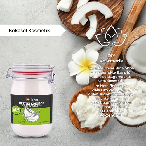 mituso Bio Kokosöl, nativ, 2er Pack (2 x 1000 ml) im Bügelglas