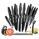 Knife Set,18 Pcs Kitchen Knives Set Dishwasher Safe, Sharp 14 Black Non-Stick Knives Cutlery Sets,...