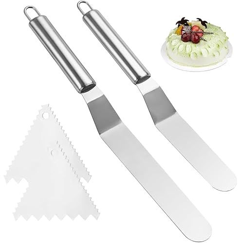 Stainless Steel Angled Cake Pallet, Set of 2 Spreading Palettes for Cakes with Icing Spatula, Cake Knife, Cake Knife, Spreading Knife Made of Stainless Steel Cake Spatula for Spreading Cream Cake