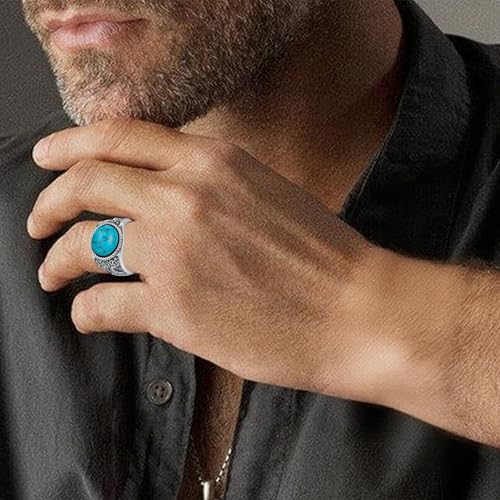 Men's Tree of Life Ring 925 Sterling Silver Round Black Onyx/Turquoise Vintage Band, Spiritual Jewelry for Engagement Wedding Anniversary Father’s Day Gift2