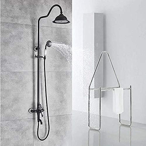ブラックブロンズシャワーセット 真鍮製 8インチ レインフォールバスシャワー蛇口 壁付け 回転式浴槽用蛇口 シャワーコラム ハンドシャワー付き シャワー蛇口