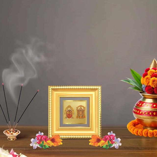 Image of DIVINITI Lord Tirupati Balaji & Goddess Padmavati 24K Gold Plated Foil Tabletop Photo Frame for Home Decor, Puja Room, Luxury Gifting | DG Frame 015 S1A (10x10 CM)