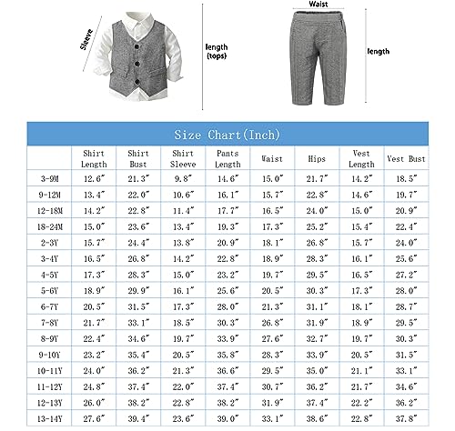 Sangtree Kids Boys' Tuxedo Outfit Clothes, 3 Pieces Button-Down Dress Shirt With Bow Tie + Vest + Pants Set Gentleman Clothing Boby, 1# Khaki, 18-24 Months = Tag 90 #TOP2