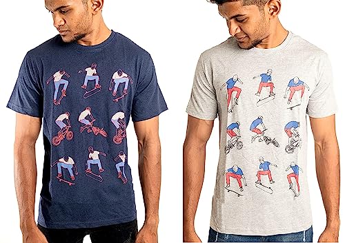 Image of Amazon Brand - Nora Nico Half Sleeve Round Neck 100% Cotton Tshirt for Mens Pack of 2 Regular Fit Printed T-Shirts Combo