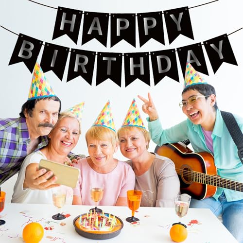 Image of ZHENGYE Black Happy Birthday Banner - Birthday Party Theme for Kids & Girls - Party Decorations & Supplies
