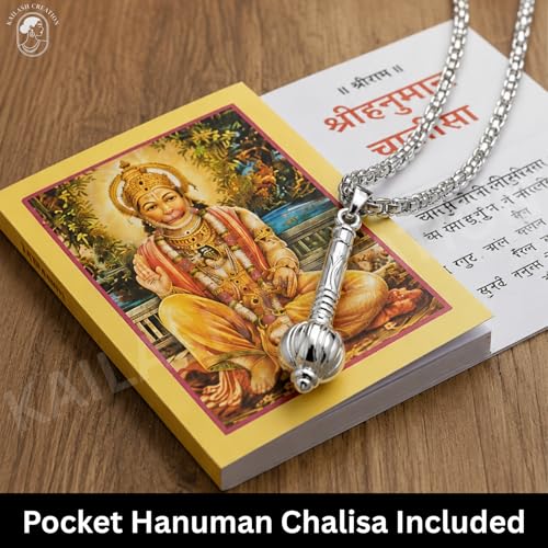 Image of Unisex Stainless Steel Silver Hanuman Ji Pendant Necklace - Lord Mahabali, Meditation Pose, Gada Design, Bajrang Bali, Veer Hanuman & Devotional Face Locket with 24 Inch Chain for Men & Women