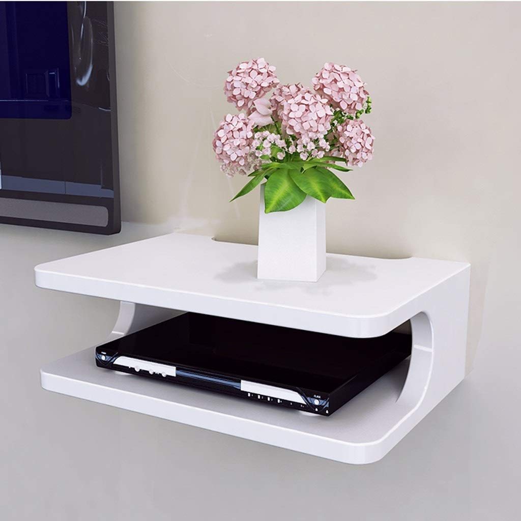 Router-Rack TV-Set-Top-Box-Rack Wohnzimmer-Wandhalterung Schlafzimmer-Router-Aufbewahrungsbox Trennwand Backlack Ladung 40 Kg (Color : Weiß, Size : 30 * 20 * 10cm)