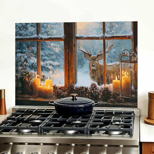Image of Winter Deer Candle Backsplash Peel and Stick, 35.4x23.6 in