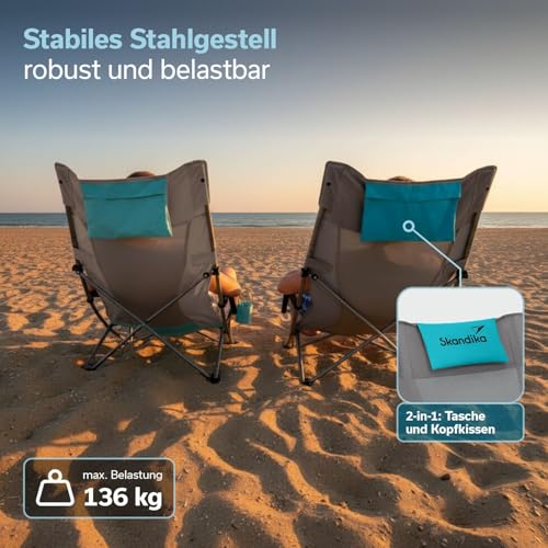 Skandika Strand Campingstuhl Beach | Bequemer Strandstuhl mit atmungsaktivem Mesh, Getränkehalter, niedrig, leicht zu transportieren… – Ansicht 5