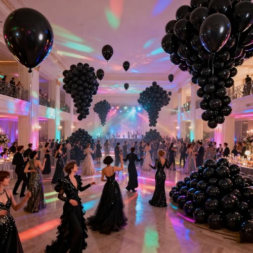 Image of 160pcs Black Balloons 12 Inch Matte Latex Balloons for Graduation Birthday Wedding Party Decorations