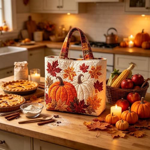 Large Capacity Tote Bag with Pumpkin Maple Leaves Design | Autumn Halloween Bags Thanksgiving Hand Bags for Women Fall Decor Holiday Durable Carry Cloth Bag for Mom Wife Daughter - image 5