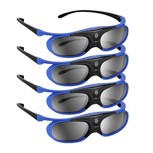 BOBLOV 144Hz DLP Link 3D Glasses, 4 Pack Rechargeable 3D Active Shutter Glasses for All 3D DLP Projectors, Compatible with Optoma, Samsung, BenQ, Dell, Mitsubishi, Acer, Vivitek, NEC, Sharp (Blue)