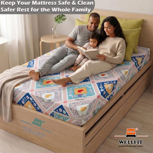 Image of WELLFIT Premium Glace Cotton 300 TC Mattress Cover /Protector for Double Size Bed with Zip /Chain /4x6 ft / 48x72x6 inch