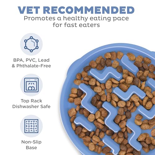 Outward Hound Large Slow Feeder Bowl, Puzzle Maze for Fast Eaters, Medium to Large Dogs, Helps Prevent Bloat & Aid Digestion, Holds 4 Cups Wet or Dry Food, Non-Slip, Made Without BPA, Blue - Image 4