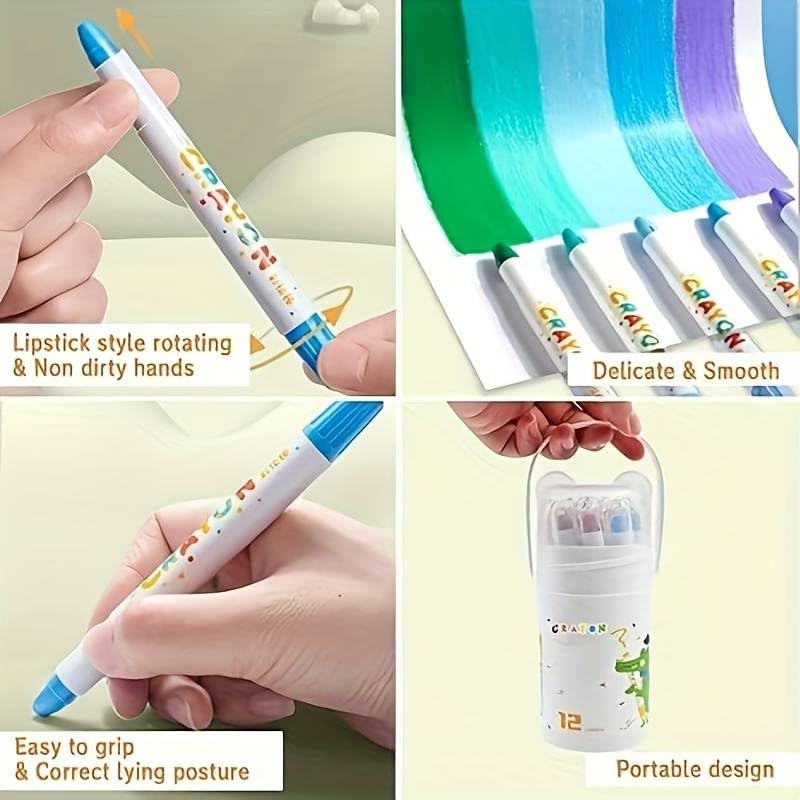 Image of Amitasha 12 Crayons Colour Set Washable Crayons Twistable Rolling Wax Color Pens for Kids Drawing Art Work Supplies Educational Gift