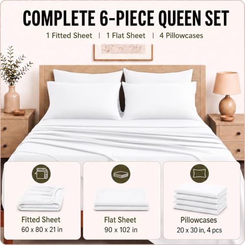 Image of CozyLux 6-Piece Queen Sheet Set, Fits 18-21 Inch Mattresses, Oeko-TEX