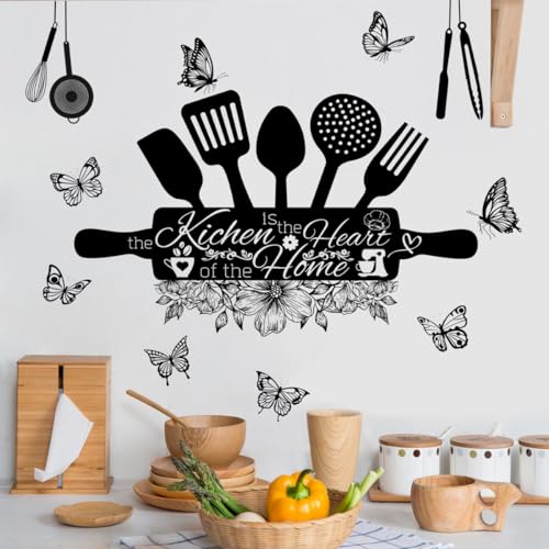 Wandtattoo Küche Mit Spruch & Schmetterlingen | Selbstklebend, 30x60 Cm, Abziehbar, Aus PVC