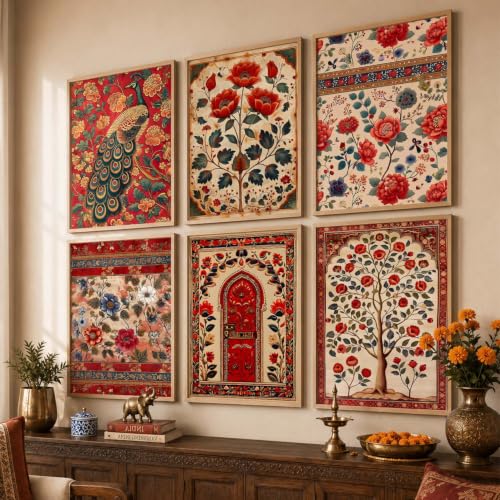 Image of kotart Traditional Indian Pichwai Wall Art Poster With Frame Wall Decor Paintings | Traditional Wall Piaintings For Office Home Decor Wall Frame With Glass - (19X25 inch, H)